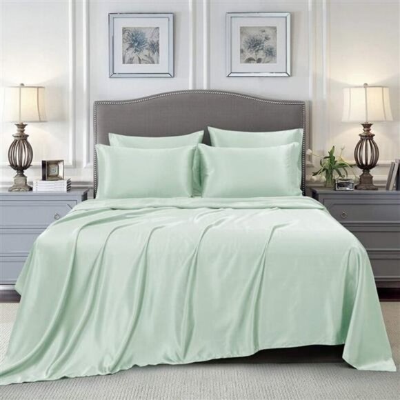 6-Pieces Satin Sheets Queen Size Luxury Silky Satin Bedding Set with Deep Pocket - Picture 1 of 8